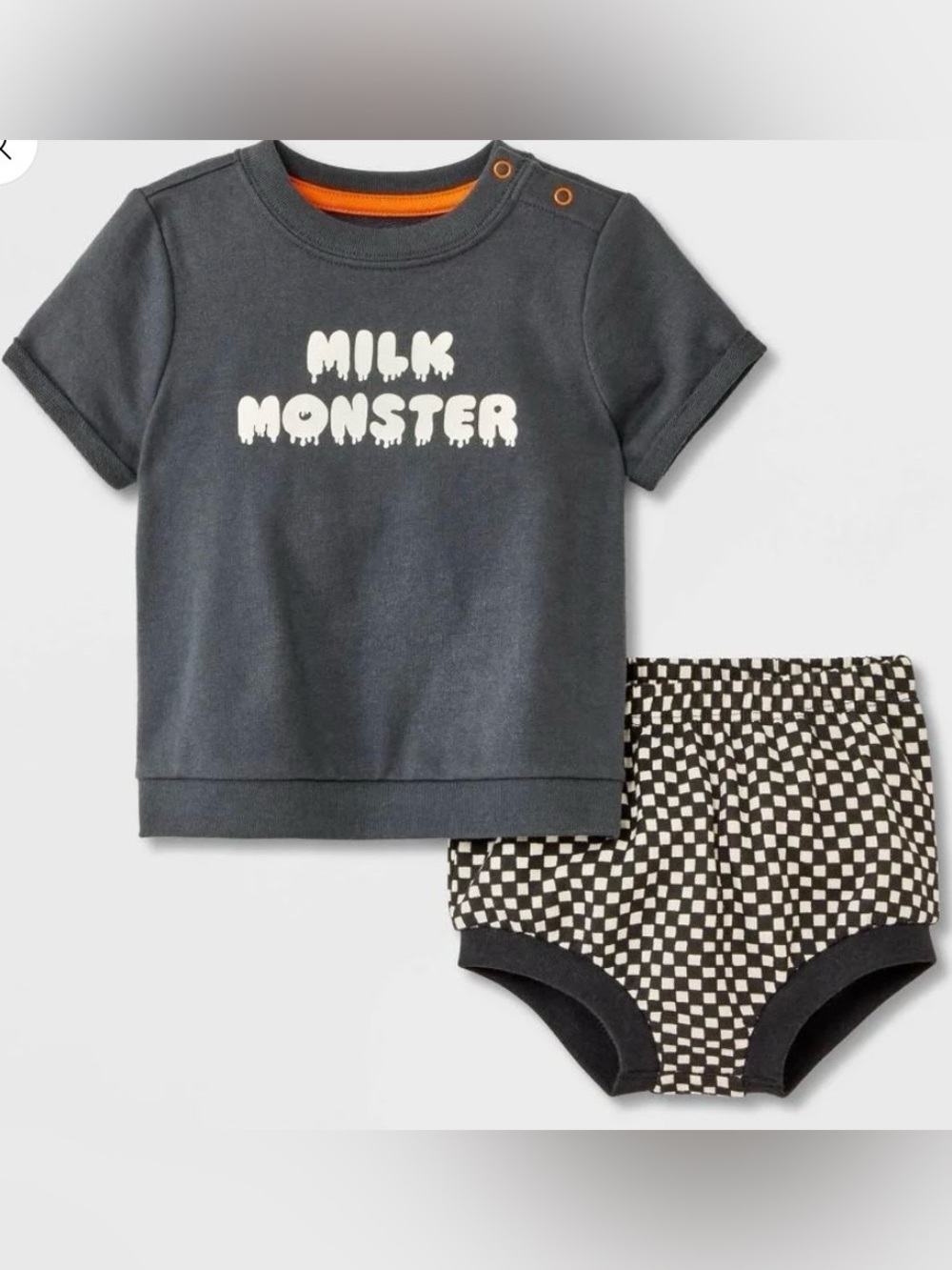Baby "Milk Monster" Short Sleeve Top & Checker Bloomer Set - Newborn